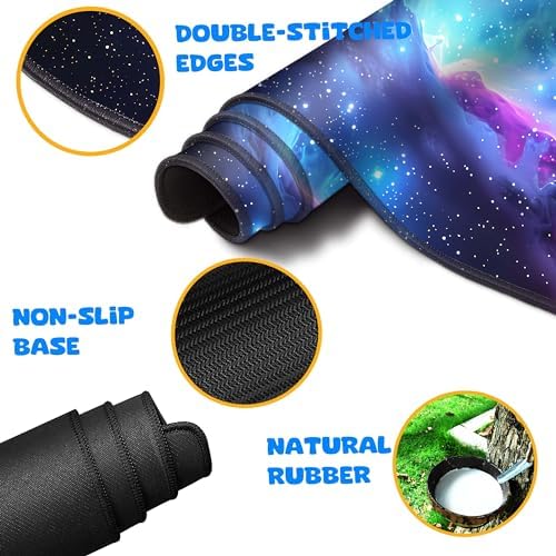 4-Piece Extended Large Mouse Pad Set for Women Men with Galaxy Design Includes 35.4 x 15.7 XXL Large Mouse Pad Keyboard Wrist Rest Mouse Wrist Support and Coaster for Office Home - Image 3