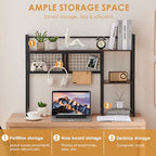 4-Tier Desk Hutch Shelf with Grid Panel, 39” Desktop Bookshelf for Monitor, Office & Home (Rustic Brown, 39") - Image 4