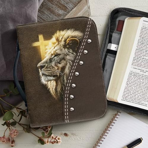 Floral Bernese Mountain Dog Pattern Bible Cover for Men Soft PU Leather Verse Print Bible Carrying Case Large Capacity Book Organizer with Top Handle Gifts for Christians - Image 5