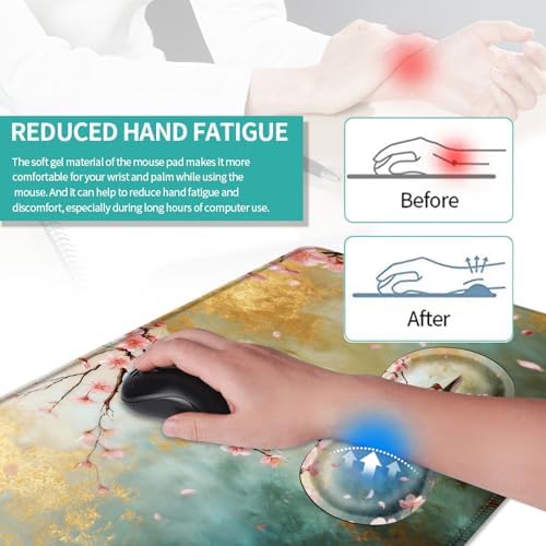 Keyboard Mouse Pad Set, Extended Gaming Mouse Pad+Ergonomics Keyboard Wrist Rest Support, Memory Foam, Easy Typing Pain Relief, 4Pcs XL Ultra Thick Desk Mat,Hummingbird Pink Flower - Image 5