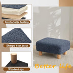 Small Foot Stool Ottoman, Sherpa Footstool Ottoman Foot Rest for Couch, Rectangle Footstools and Ottomans Small for Living Room, Entryway and Bedroom (Navy Blue) - Image 5