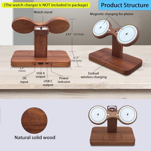 Wood Dual Phone Charging Station Compatible with Magsafe Charger - Image 6