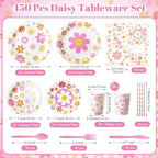 450 Pcs Tableware Set, Serve 50, Colorful, Groovy Daisy Flower - Image 3