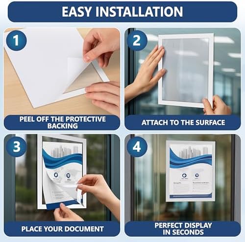 12 Pack Magnetic Sign Holder 8.5 x 11 with Adhesive Back - White Magnetics Poster Frame & Magnetic Paper Holder - Reusable Adhesive Frames 8.5x11 - Magnet Frame for Wall Windows - Magnet Document Holders - Image 6