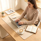 Single-Sided Desk Mat - (20"x40") Leather & Cork Desk Protector, Large Mouse Pad & Writing Pad for Office/Home, Off-White - Image 2