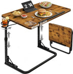Folding TV Tray Table - Adjustable Height Sofa Rustic Side Table, Wooden Portable Trays for Eating On Couch, Laptop Stand with Cup Holder, C Shaped Foldable Desk by NUTIKAS