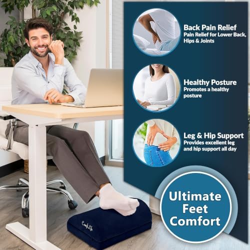 ComfiLife Foot Rest for Under Desk at Work – Adjustable Desk FootRest for Office Chair, Gaming Accessories – Ergonomic Teardrop Design for Back, Hip & Leg Pain Relief – 100% Memory Foam (Navy) - Image 4