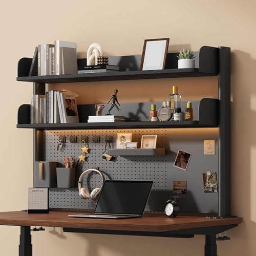 23.6in Clamp on Desk Shelf with Pegboard, Black Desktop Bookshelf Organizer by Dawselod