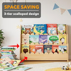 SpaceAid 3-Tier Scalloped Bookshelf, Montessori Bookcase for Toddlers, Wooden Book Shelf Organizer Display Furniture for Kids Rooms, Playroom, Nursery and Classroom, 36.7“ Wide, Natural - Image 6