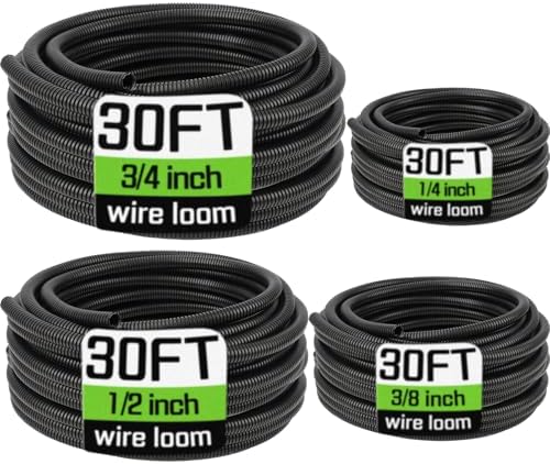 Wire Loom 1/4", 3/8", 1/2", 3/4 Inch x 30 FT, Split Wire Loom Tubing Wire Conduit, Cable Sleeves Bulk Flexible Electrical Conduit Protective kit, Black by YesBes