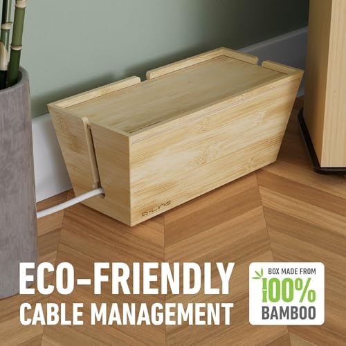 D-Line Bamboo Cable Management Box – Hide Power Strips, Large Cable Organizer Box for Home & Office, Wooden Cord Organiser for Desk, TV & Floor – Natural Finish - Image 3