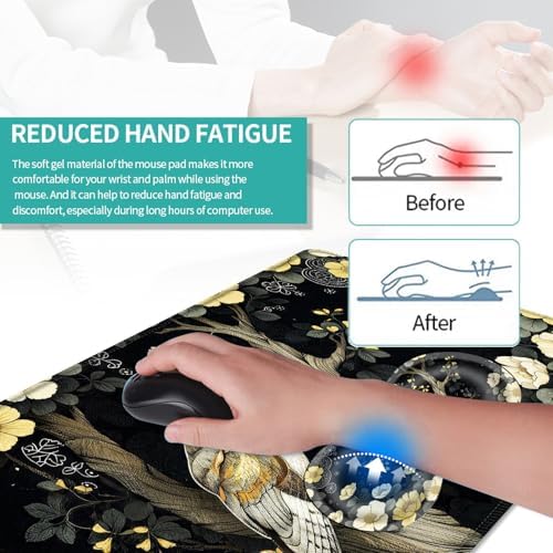 Keyboard Mouse Pad Set, Extended Gaming Mouse Pad+Ergonomics Keyboard Wrist Rest Support, Memory Foam, Easy Typing Pain Relief, 4Pcs XL Ultra Thick Desk Mat,Owl Flower - Image 5