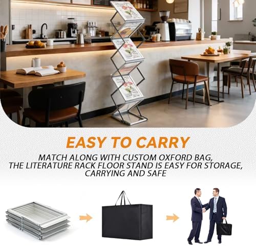 6 Pockets Aluminum Foldable Magazine Rack, Brochure Magazine Display Stand - Image 4