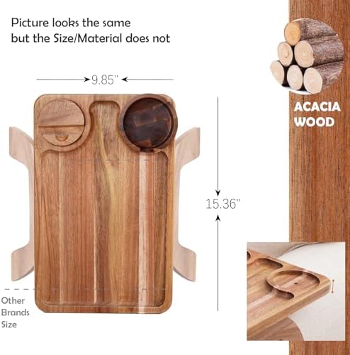 Nnewvante 2 Pack Couch Armrest Table, Acacia Wood Sofa Arm Clip On Tray - Image 3