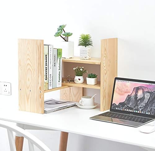 Liry Products Beige Adjustable Extendable Natural Wood Desktop Organizer Caddy Desk Organizer Countertop Shelf Bookcase Display Stand Rack Expandable Storage Office Home - Image 5