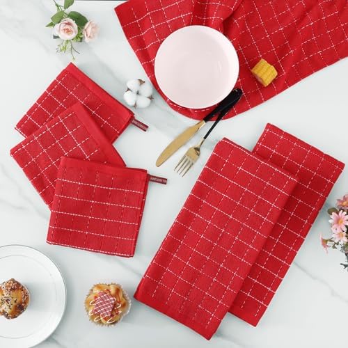 Homaxy Cotton Terry Kitchen Towels and Dishcloths Set of 12, Red - Image 6