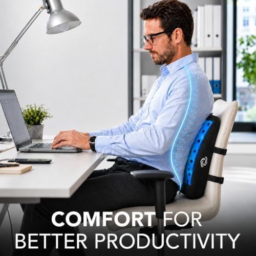 Samsonite Memory Foam Lumbar Support Pillow for Office Chair, Gaming Chair & Car Seat Automotive Use, Home Office Essentials for Sitting Comfort and Posture Relief Back Support, Black with Cooling Gel - Image 2