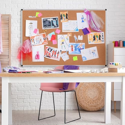 Extra Large Cork Bulletin Board 60" X 36", Silver Aluminum Framed 5'x3' Corkboard for Wall, Wall Mounted Notice Pin Board with 18 Push Pins for School, Home & Office - Image 3