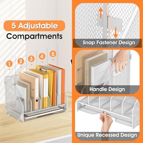 5 Vertical Mesh Desk Organizer with Paper Letter Tray, White - Image 4