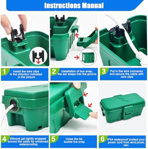 Hrensaw 3PCS Small Weatherproof Electrical Connection Box(Inner 5.5x3x2.2inch),Outdoor Electrical Box,Waterproof Extension Cord Covers for Plug, Extension Cables, Holiday Lights,Green - Image 6