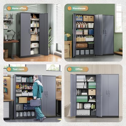 Letaya Metal Storage Cabinet with Lock Door and 5 Shelves,6 Tier Steel Garage Tool Cabinet for Home Office Utility Room 72" H X 36" W X18 D (Black Gray) - Image 6