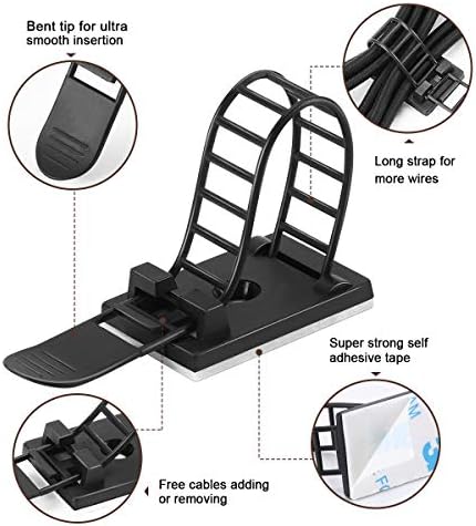 100Pcs Adhesive Cable Management Clips with 50Pcs Zip Ties, Adjustable Nylon Cable Strap Ties Wire Clips Clamps Organizer with Strong Adhesive Tape, Extra Screw & Hole - 3.55 Inch Black - Image 3