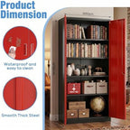 SUXXAN 71-Inch Metal Storage Cabinet with Locking Doors,Black-Red - Image 4