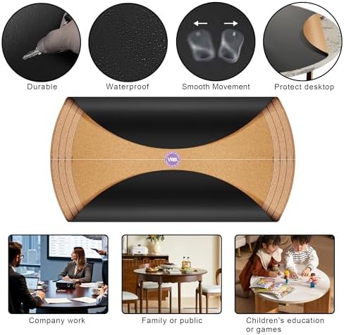 Vyaaa 36 inch PU Leather & Cork Round Placemats, Cut-to-Size, Black - Image 4
