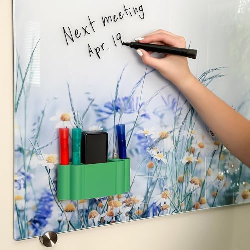 Glassboard Studio Magnetic Dry Erase Marker Holder - Super Strong for Magnetic Glass Whiteboard or Fridge - 2 Large Neodymium Magnets - No Slip Grip - Eco-Friendly PLA Plastic (Spring Green) - Image 4