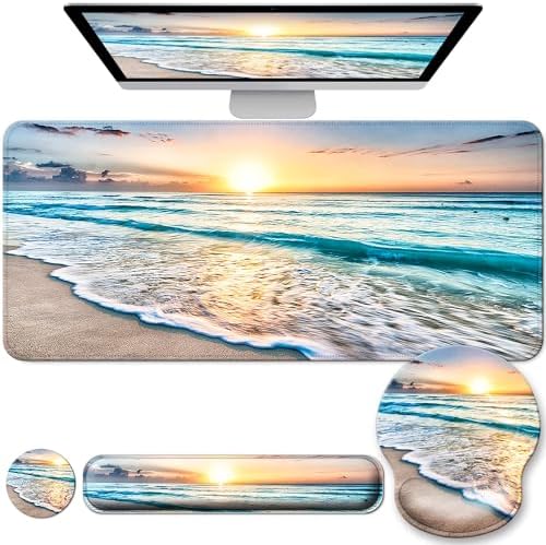 Desk Mat Set Keyboard and Mouse Pad with Wrist Rest Support by VINEBURY