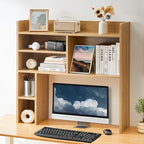 OFCASA Desktop Bookshelf, Countertop Storage Hutch with 7 Shelves for Computer Desk, 35.4'' 3-Tier Display Rack, Multipurpose Wooden Desk Hutch Storage Organizer for Home Office Dorm, Natural by OFCASA