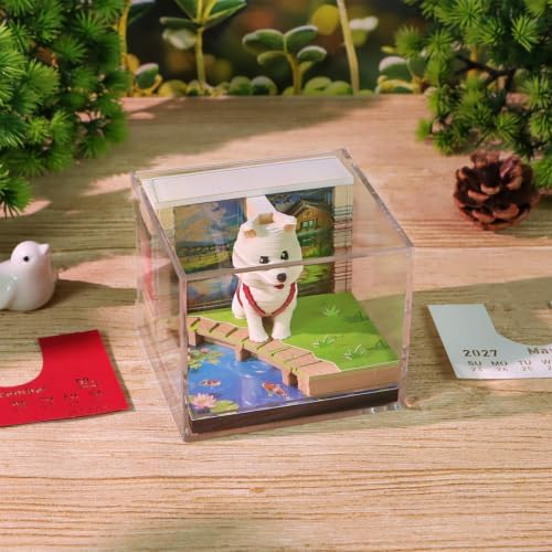 2027 3D Paper Carving Desk Calendar With LED Light (Backpack Puppy) - Image 4