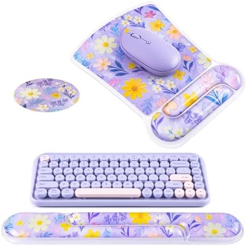 Ospelelf Mouse Pad with Wrist Rest and Ergonomic Gel Keyboard Hand Wrist, Support for Typing Gaming, Relieve Wrist Pain, Cool & Easy to Clean, for Office, Programmer, Home Computer Use Purple Floral by OspelelfOfficeSupplies