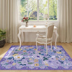 DUKINO 4x6 Area Rug, Floral Washable Rug Non Slip Office Chair Mat, Purple - Image 3