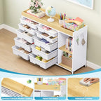 10 Drawer Storage Cabinet with Height-Adjustable Shelves & Wood Top, White - Image 4