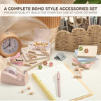 Maitys 79 Pack Boho Desk Organizers and Accessories Office Supplies, Aesthetic Desktop Organizer Set, Woven Desk Caddy Pen Holder, Stapler Tape Dispenser Kit, Neutral Table Decor Home Birthday Gift - Image 3