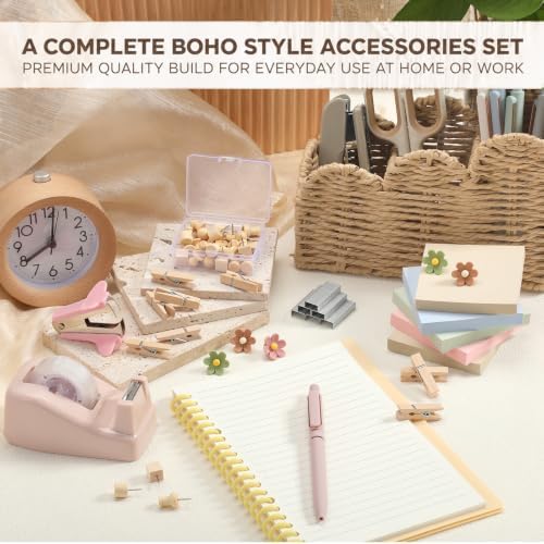 Maitys 79 Pack Boho Desk Organizers and Accessories Office Supplies, Aesthetic Desktop Organizer Set, Woven Desk Caddy Pen Holder, Stapler Tape Dispenser Kit, Neutral Table Decor Home Birthday Gift - Image 3