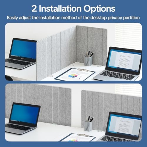48" Desktop Privacy Screen - Sound Absorbing Felt Panel, Clamp-On Foldable Office Divider for Desk, Silver Gray - Image 3