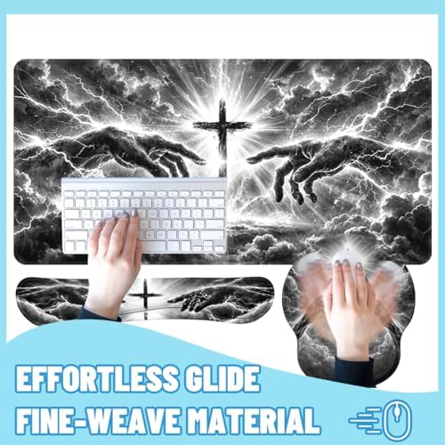 Dark Faith Desk Mat Set Lightning Cross Energy Power Storm Mouse Pad with Wrist Rest 4in1 Desk Mat for Desktop Ergonomic Keyboard Wrist Support Anti-Slip Computer Mouse Pad Home Office Gaming - Image 4
