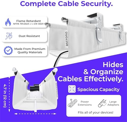 Ascrono Original Under Desk Cable Management Tray, White, 53.9" - Image 6