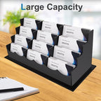 Vevitts Business Card Holder, Acrylic Business Card Display, Clear Desktop Business Card Stand for Exhibition, Home & Office Black 4 Tiers 12 Slots - Image 4