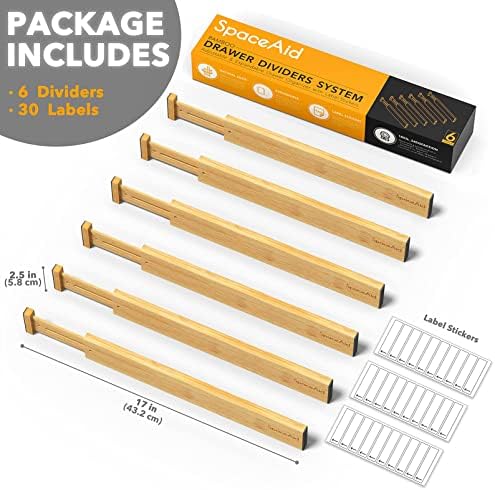 SpaceAid Bamboo Drawer Dividers (Need 2.35" Deep Drawer) Kitchen Adjustable Drawer Organizers, Expandable Organization for Home, Office, Dressers and Bathroom, 6 Dividers (13.25-17 in) - Image 2