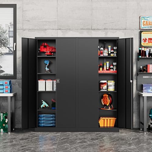 Fesbos Metal Storage Cabinet-72” Black Tall Steel File Cabinets with Lockable Doors and Adjustable Shelves-Black Steel Storage Cabinet for Kitchen, Office, Garage - Image 2