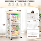 SUNALLY Kitchen Storage Cart with Drawers,Metal Snack Cart Organizer,White - Image 2