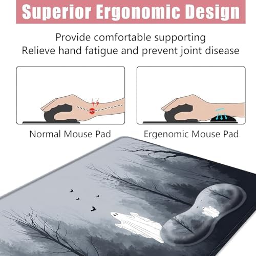 Large Keyboard Mouse Pad Set, Extended Mouse Pad+Keyboard Wrist Rest Support, Memory Foam Ergonomic Easy Typing, 4Pcs (31.5×11.8 in) Desk Pad Set for Office Home,Ghost in Misty Forest - Image 5