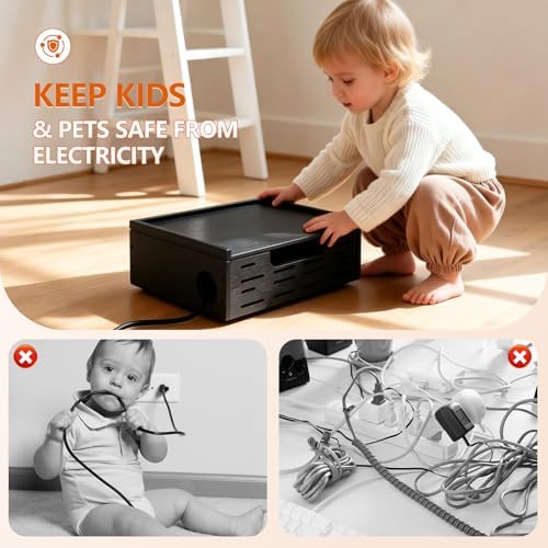 Wooden Cable Management Box - A Stylish Cable Storage Box, Suitable for Power sockets, USB Hiding, TV Cables, Desktop and Floor Cables - a Large Cable Storage Box for Management - Image 6