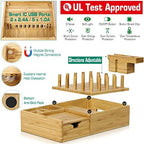 Darfoo Bamboo Charging Station for Multiple Devices with Drawer - Image 3