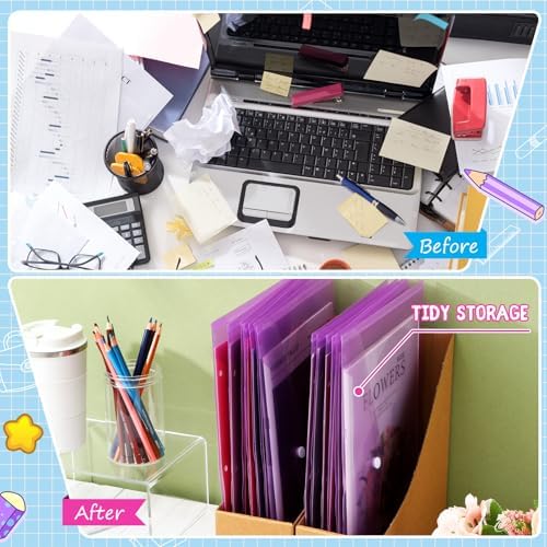 MotiMind 100 Pcs Clear Envelopes with Snap Button Closure Bulk A4 Letter Size Clear Plastic Envelope Folder Document Organizer File Folders for Office Home (Purple) - Image 6