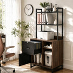 Homieasy Vertical Filing Cabinet with Bookshelf for Home Office, Walnut - Image 2
