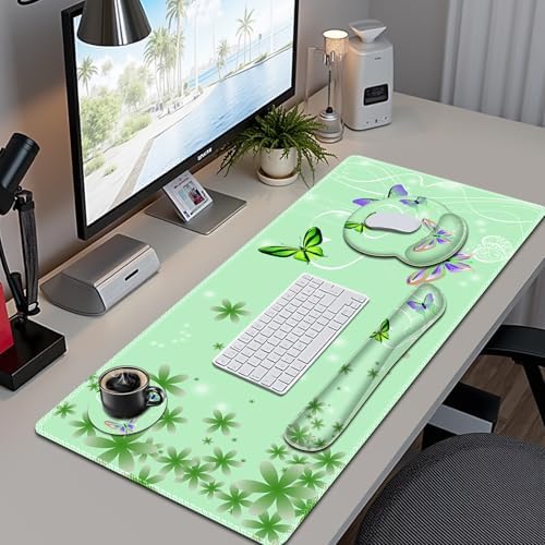 Mint Green Butterflies Florals Mouse Pad, XXL Large Desk Mat Extended Reading Desk pad, 4PCS Non-Slip Rubber Base Computer Big Mousepads for Work, Game, Office, Home Decor Cute Girls Woemn Gifts - Image 2
